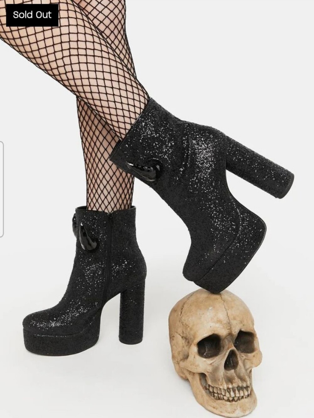 Dolls Kill Trickz N Treatz Black Glitter Devil Horns Platform Boots